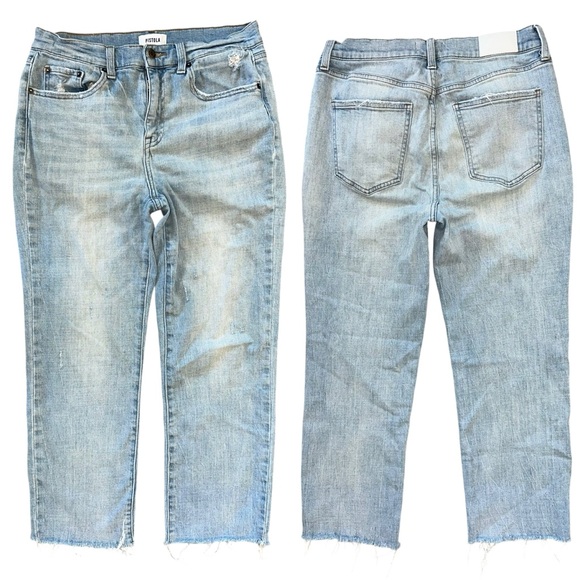 Revolve Pistola Monroe Mid Rise Cropped Cigarette Light Wash Raw Hem Jeans 29 - Picture 1 of 9